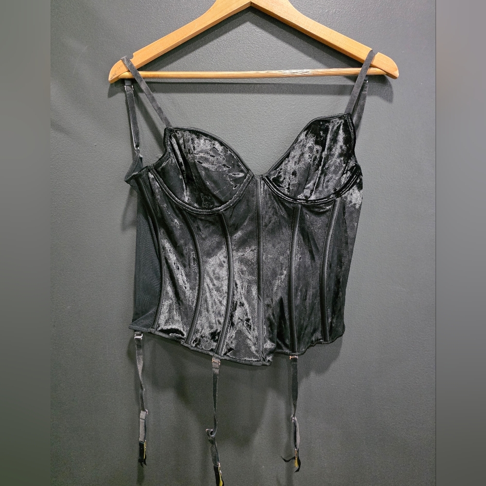 Victoria's Secret Dream Angels Shine Black Velvet Bustier Corset 34C